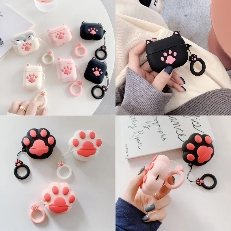

3D милый чехол для беспроводных наушников с кошачьими лапками для Apple AirPods Pro, мягкий силиконовый чехол для наушников с зарядкой, защитный про...