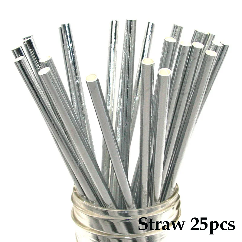 straw silver 25pcs Вечерние одноразовые столовые приборы с рисунком акулы из мультфильма, бумажная тарелка, салфетка для чашек, детский душ, детские принадлежности для дня рождения, Декор - Цвет: straw silver 25pcs