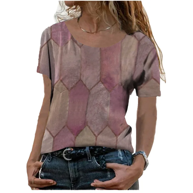 

Summer Short-sleeved Shirt Printing Casual Loose T-shirt Women's Fashion Round Neck Urban Plus Size Short-sleeved Clothing
