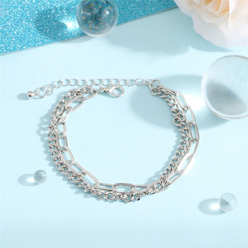 

Bohemian Geometric Double Layer Bracelets Punk Chunky Thick Chain Bracelet for Women Fashion Female Jewelry New