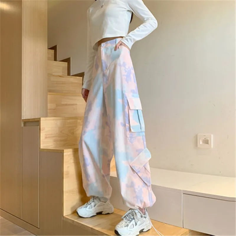 

Harem Pants Y2K Women Loose Trousers Female Streetwear Tie dye Print High Waist Harajuku Pants Gothic Cargo Pants Casual Joggers