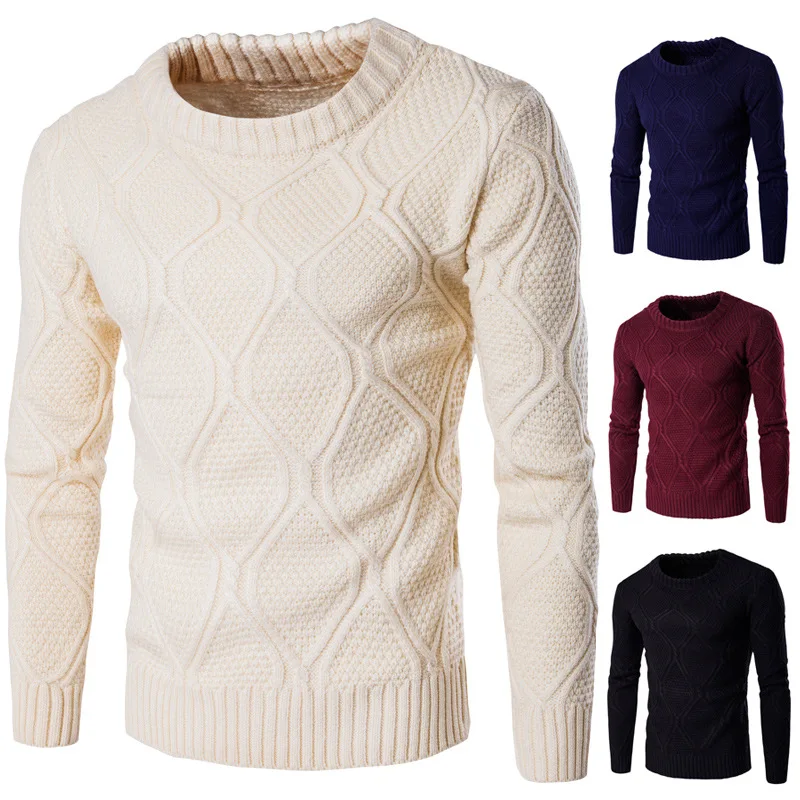 

2020 Autumn Men's O-neck Casual Pullover Casual Warm Winter Long-sleeved Solid Color Thickened Fashion Twist Cotton Knit Sweater
