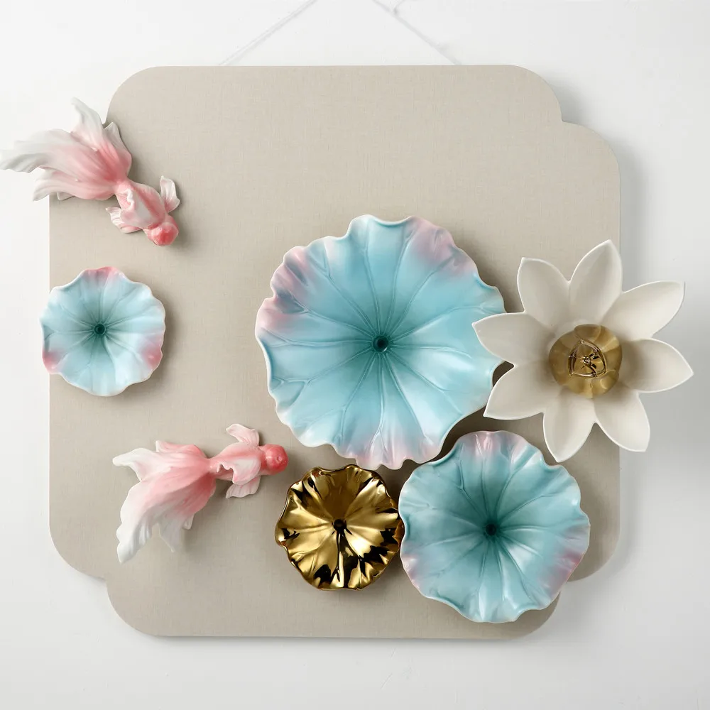 

Красочный керамический лотос лист настенные украшения гостиная украшения стены фон стены украшения Безрамная картина