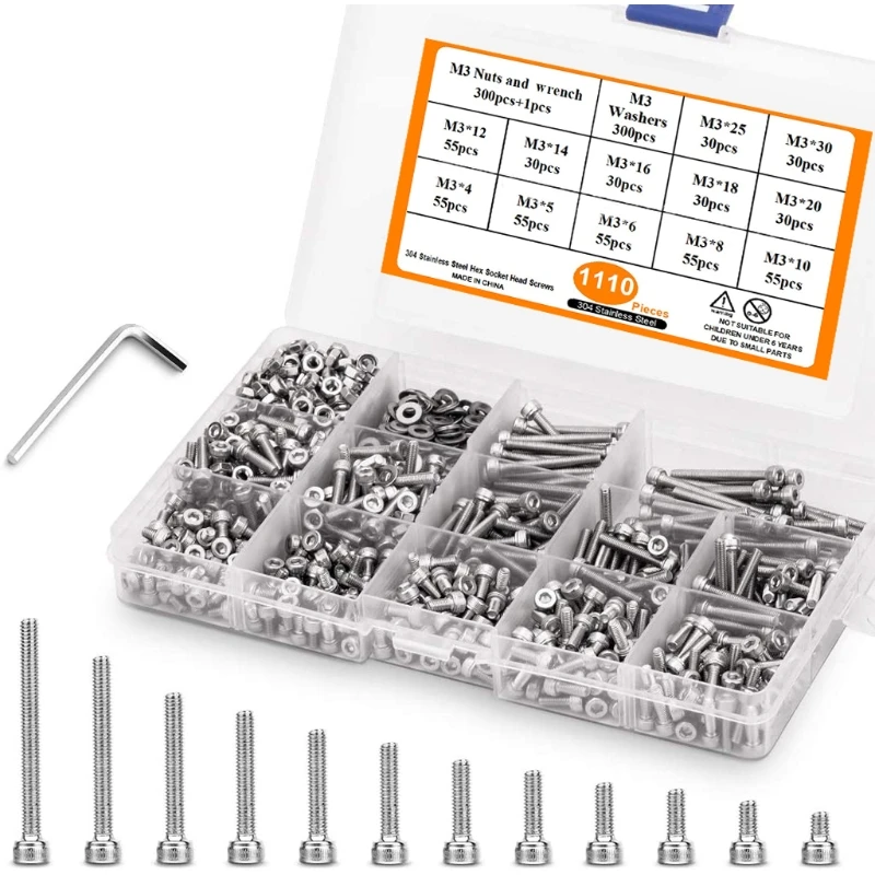 

Screws Set with Multiple Sizes M3 Hexagon Screws Nuts High Quality Assortment