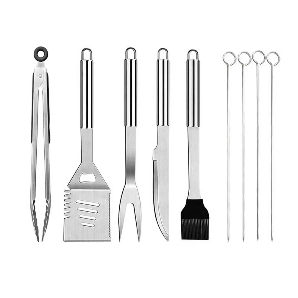 

10Pcs Home BBQ Grill Tools Stainless Steel Complete Grill Set Barbecue Accessories Utensils Kit In Portable Case