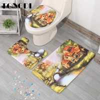 tongdi bathroom carpet toilet set decorative pattern embossing coral velvet soft shower absorbent sop non slip mats decor for
