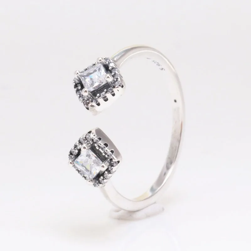 

100% 925 Sterling Silver Pan Ring New Open Geometry Rose Gold Sparkle Ring For Women Wedding Party Gift Fashion Jewelry