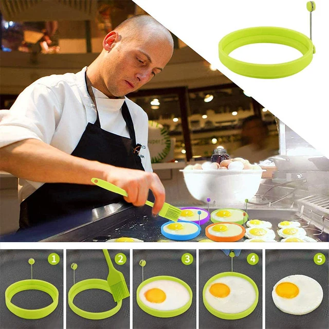 Silicone Egg Ring- Pancake Breakfast Sandwiches - Benedict Eggs - Omelets  and More Nonstick Mold Ring Round (4-pack)