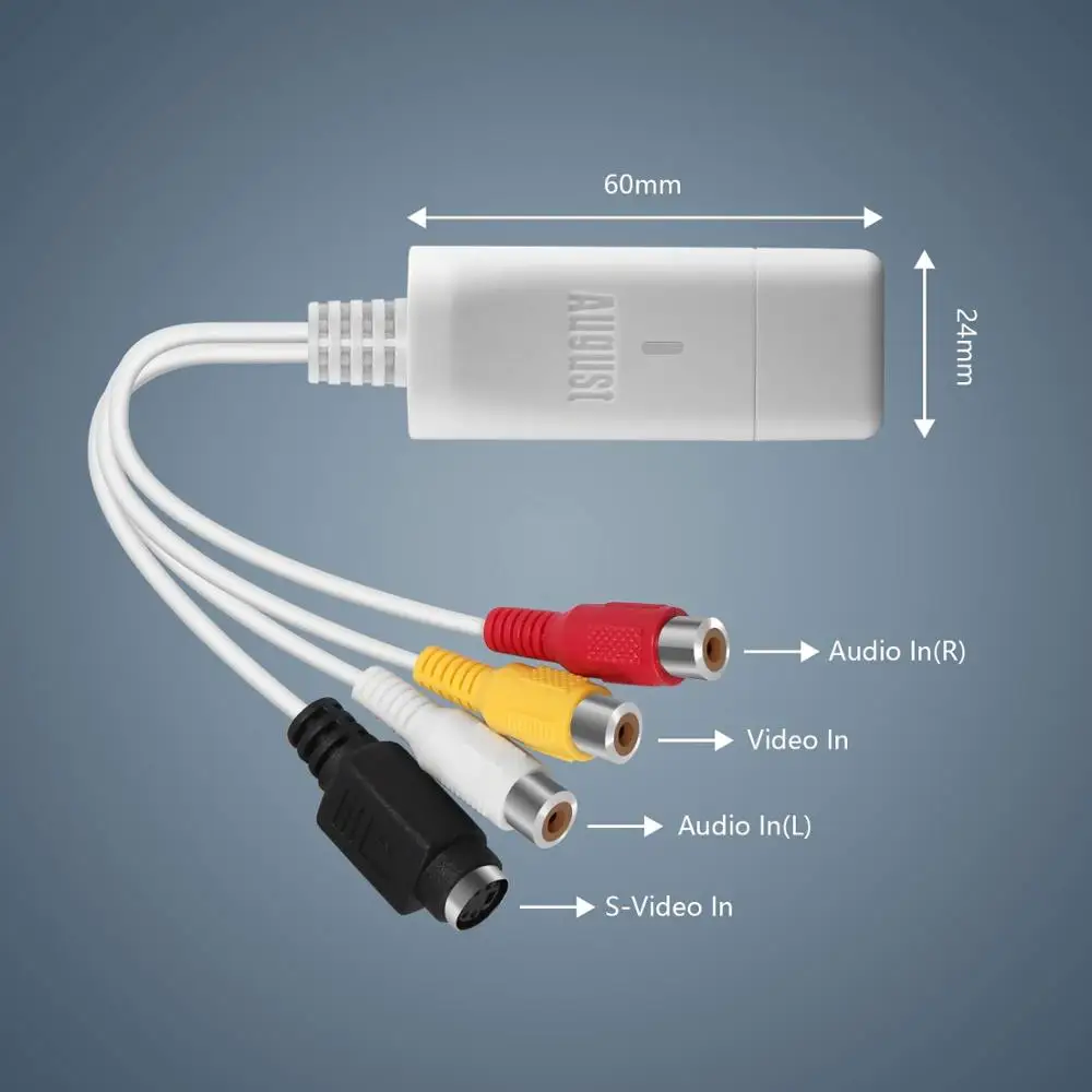 August VGB300 USB Карта видеозахвата для цифровизации аналоговых видео совместима с Windows