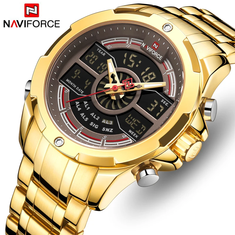 

Часы NAVIFORCE Мужские кварцевые, с двойным дисплеем, водонепроницаемые