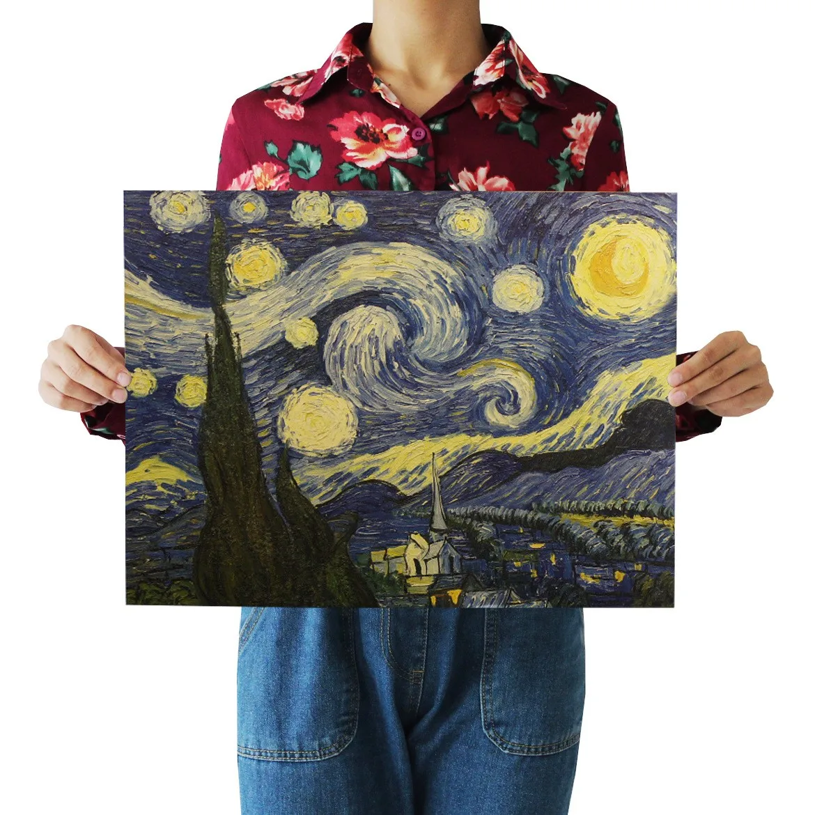 Фото Картина Ван Гога с изображением звездного неба постер из крафт-бумаги украшение