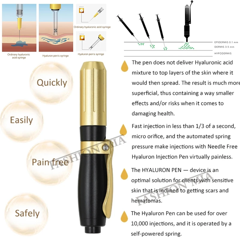 0.3ml&0.5ml Painless Metal Hyaluronic Pen Hyaluron Acid Injection High Pressure Atomizer Lip Filler Anti-aging and Skin Nursing
