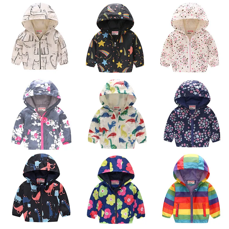 Kids Girls Jacket 2018 Spring and Autumn Flower Cartoon Printed Hooded Coats Clothes for 2-6Y Baby Girl Windbreaker &amp | Детская