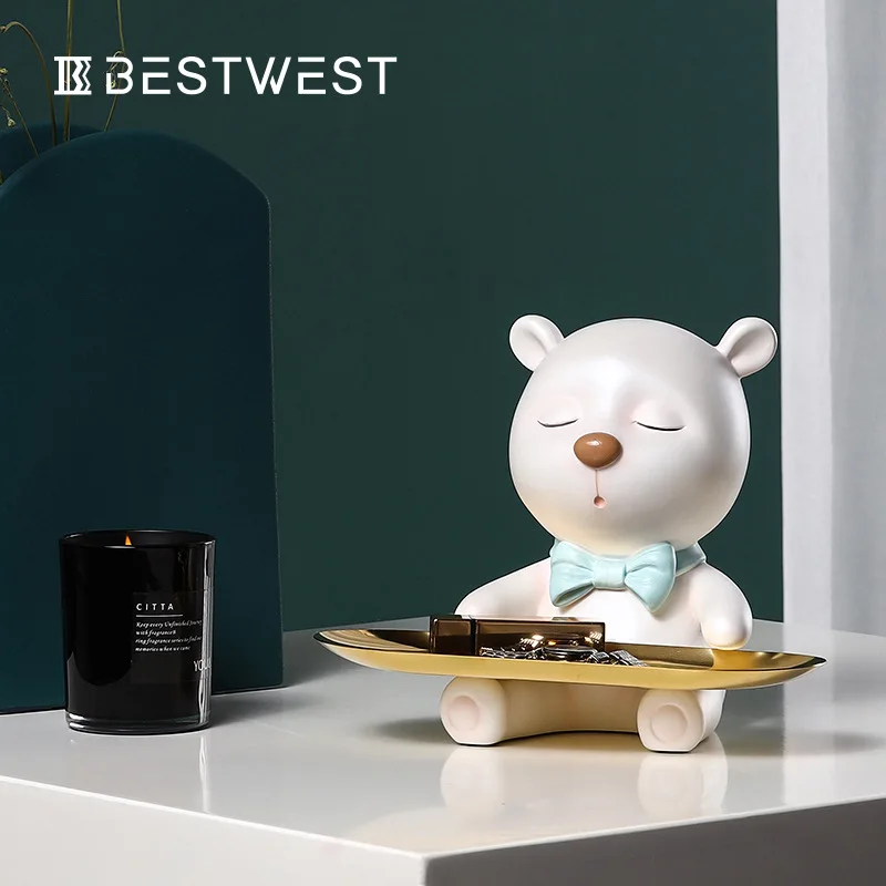 

Creative Bear Tray Resin Figurines For Living Room Entrance Key Storage Decorations Bedroom Home Decorations Resin Decorations