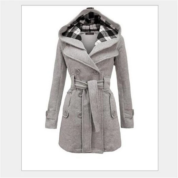 light gray Модные женские тонкие тренчи Женская шляпа воротник Peacoat зимнее шерстяное пальто куртки верхняя одежда двубортные элегантные пальто Y1086 - Цвет: light gray