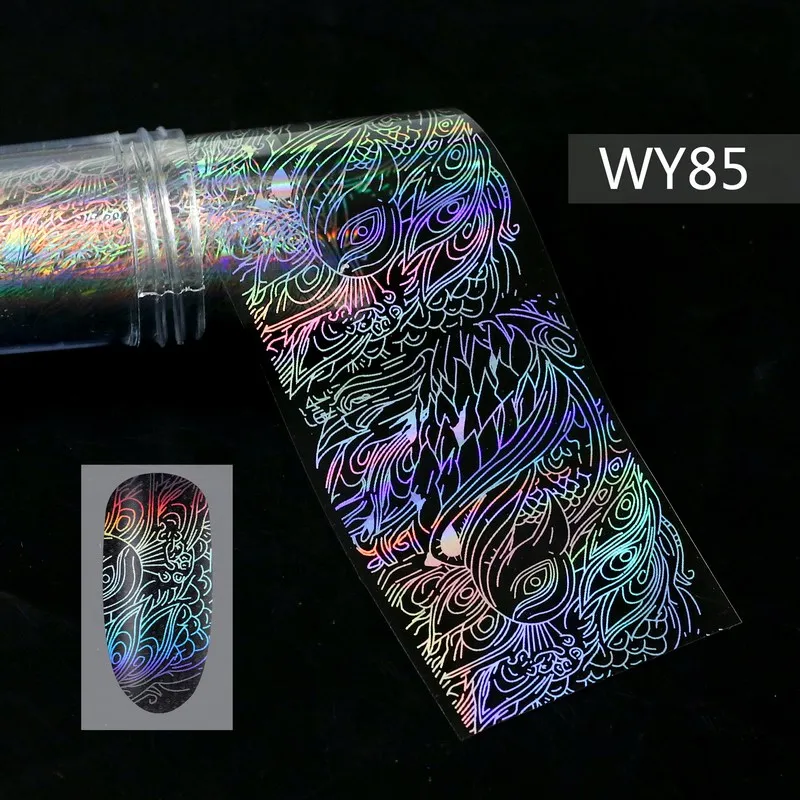 WY85 Foils Sticker 28 узоров голографические лазерные ногтевые переводные наклейки из фольги пламенный цветок Единорог Переводные картинки для ногтей украшения для дизайна ногтей - Цвет: WY85 Foils Sticker