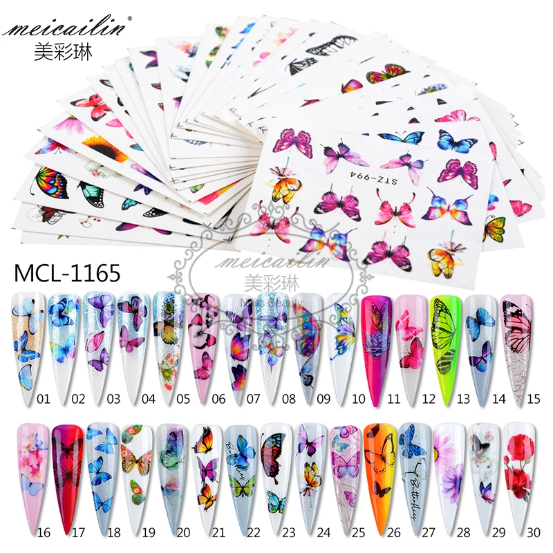 1Set Colorful Slider Flower Butterfly Designs Nail Art Stickers Watermark DIY Water Transfer Decals Tips Manicure Tool | Красота и