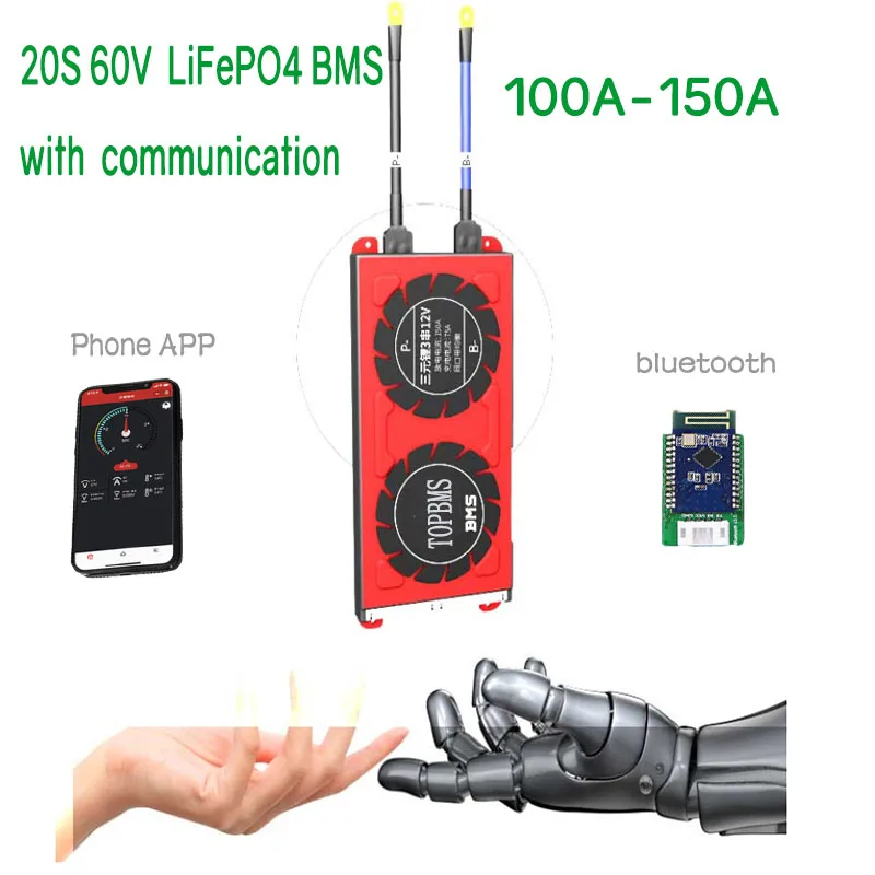 

BMS 20S 60V 100A150A Bluetooth Touchscreen RS485 CAN UART for lithium iron phosphate Battery 3.2V 3.65V connected in 20 series