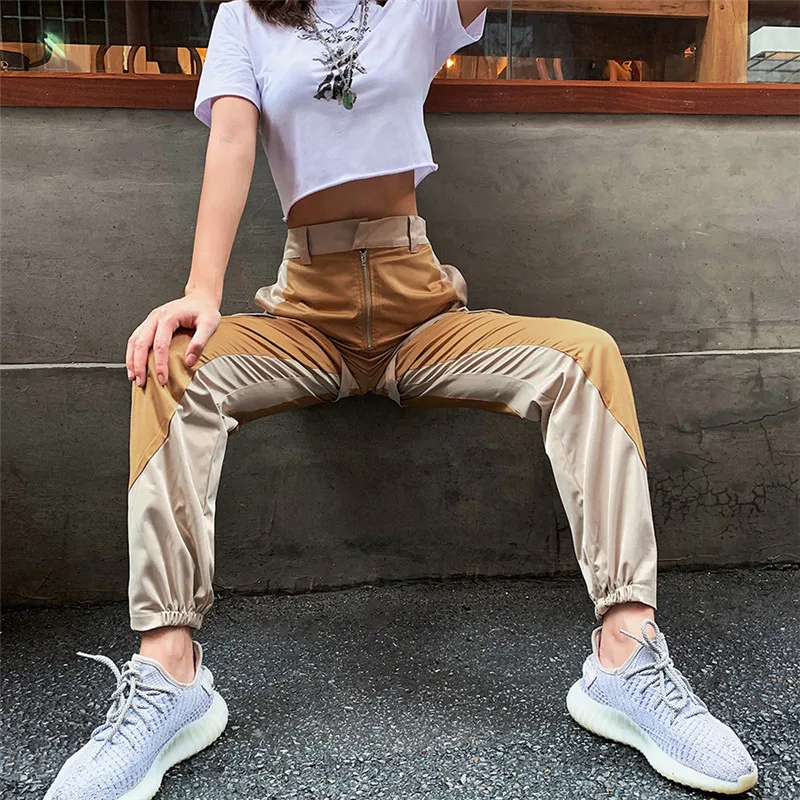 InstaHot Харадзюку уличные брюки карго лоскутные с карманами повседневные женские осенние брюки джоггеры уличные брюки