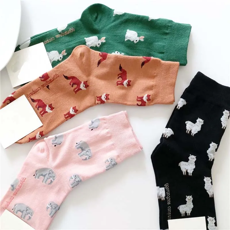 Spring Autumn New Product Casual Korean Style Women Animal Cartoon Fox Elephant Rabbit Sheep Cotton Tide Short Socks