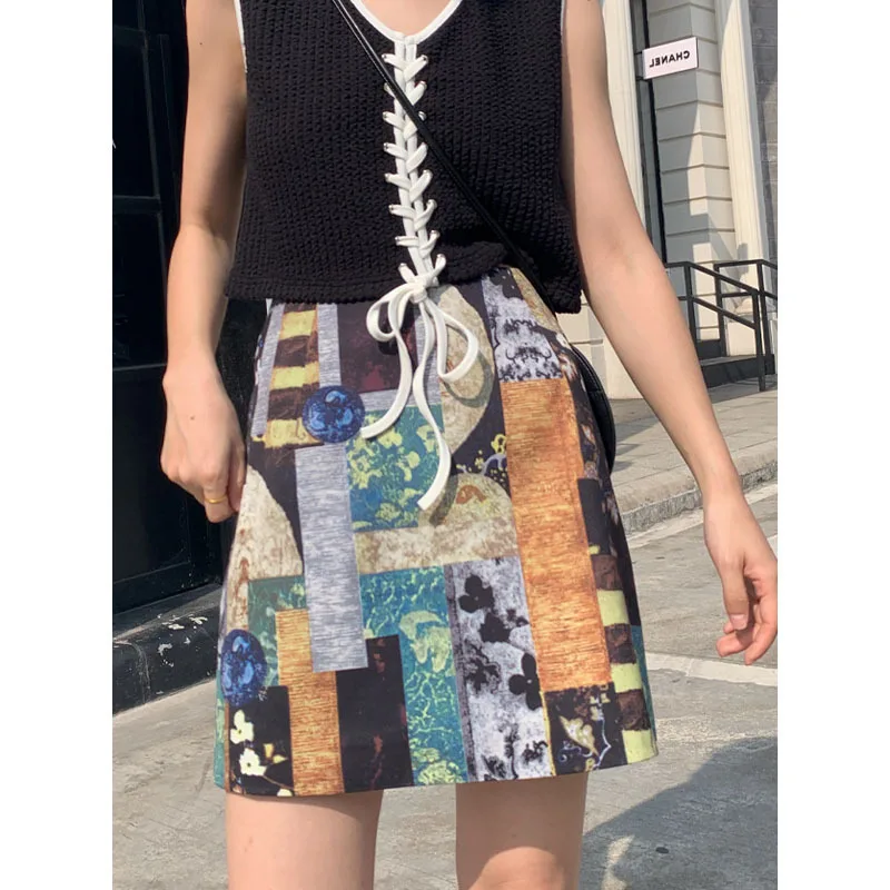 

2021 Vintage Summer Beach Mini Skirts Women Girls Harajuku Pencil Streetwear Print Black Floral Print Short Sexy A Line Skirts