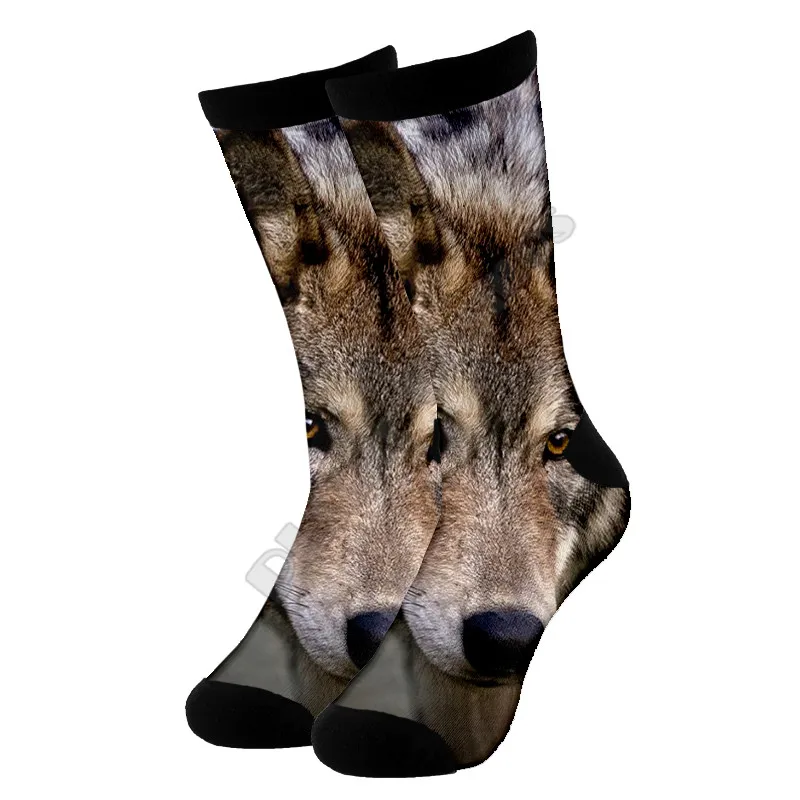Высокие носки Wolf с 3d принтом для мужчин и женщин забавные модные длинные 01