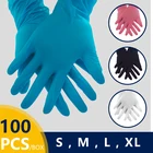 Нитриловые синтетические перчатки, синие, 100 шт., Пищевые, водонепроницаемые, без аллергии, одноразовые, защитные перчатки, бытовые, механик, кухня