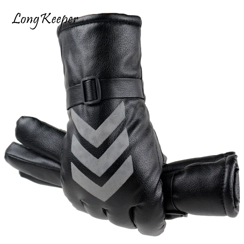 Мужские перчатки с сенсорным экраном со стрелками из искусственной кожи полными