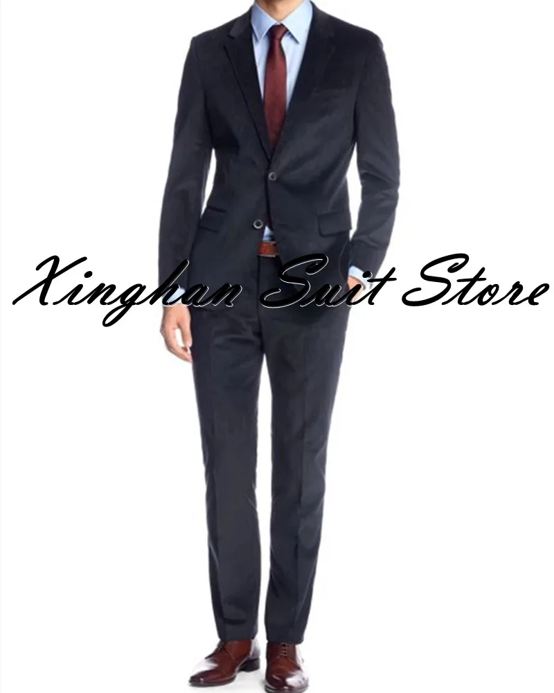

Fashion Men Suits Black Corduroy Notch Lapel Two Buttons Tailor-Made 2 Pieces Slim Fit Formal Business Wedding Causal Prom Wear