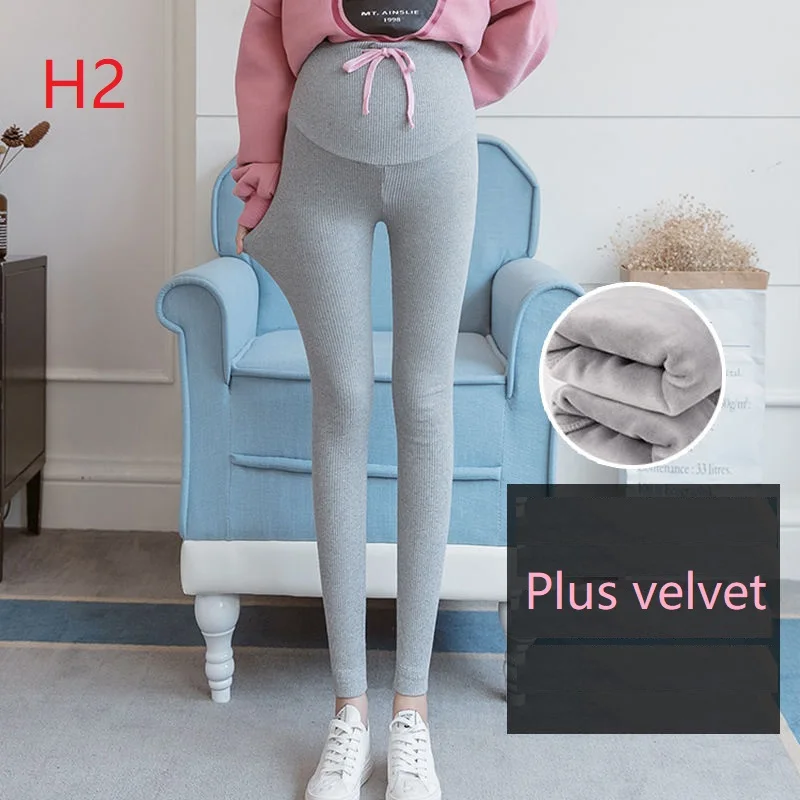 H2-Plus velvet Pregnant Women Basic leggings Pants Maternity Clothes Trousers Spring Autumn Winter Plus Velvet Pants Maternity Out Wear - Цвет: H2-Plus velvet