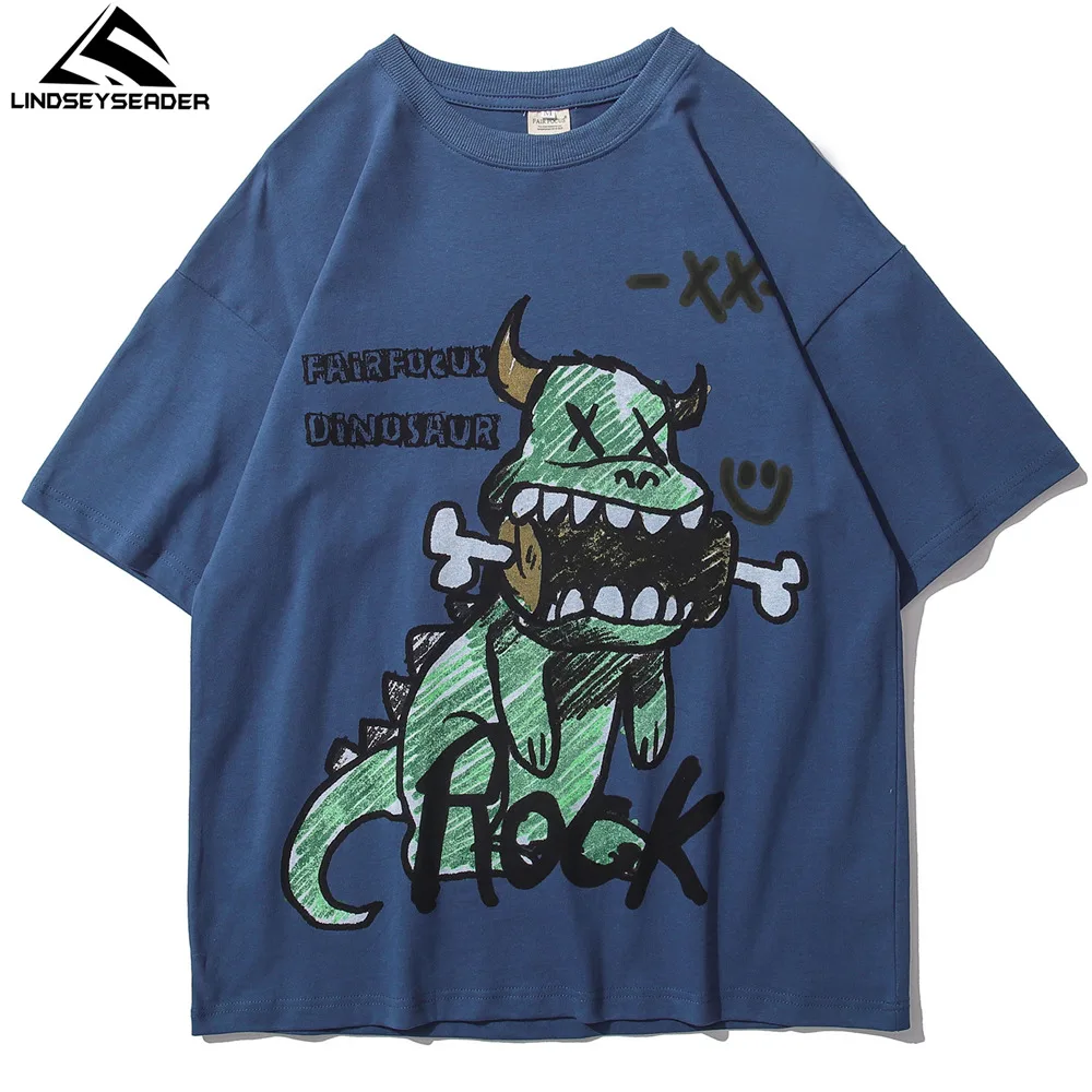 

LINDSEY SEADER T-shirt for Men Hip Hop Oversized Funny Dinosaur Print Cotton Casual Harajuku Streetwear Short Sleeve Tops Tshirt