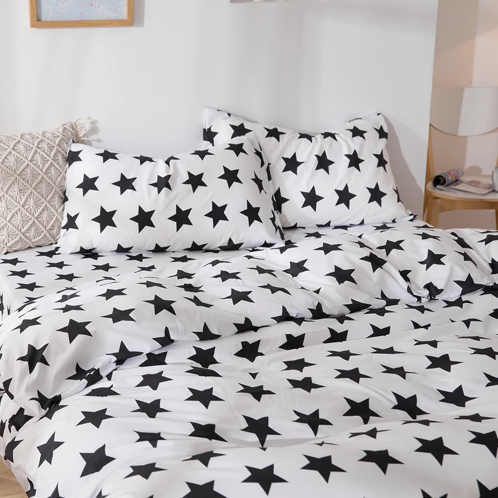 

Home Textile Bedding Set King Queen Single Double Duvet Cover Pillow case 2-3pcs Bedding Linens Sets Quilt case Black white star