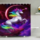 набор для ванной шторы для ванны для душЗанавеска для душа в виде единорога с изображением кота и героя с пистолетом, занавеска для душа, украшение для ванной комнаты, чехол для душа, широкая занавеска большого размера
