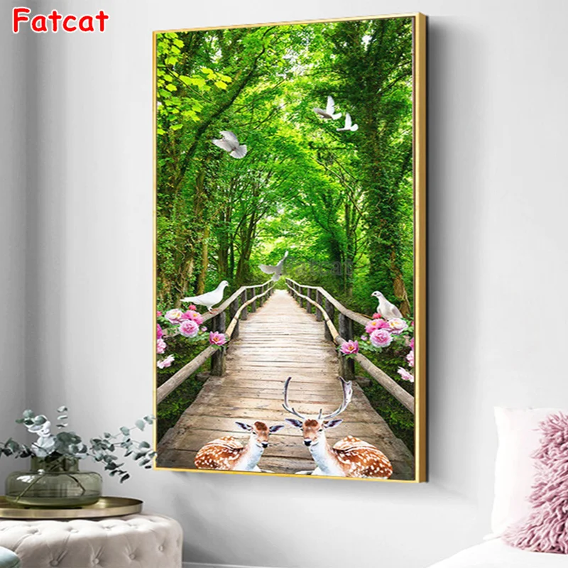 

5D алмазов картина пейзаж камни в форме ромба Бриллиантовая вышивка дерево мозаика вышивка крестиком Декор для дома подарок PP751