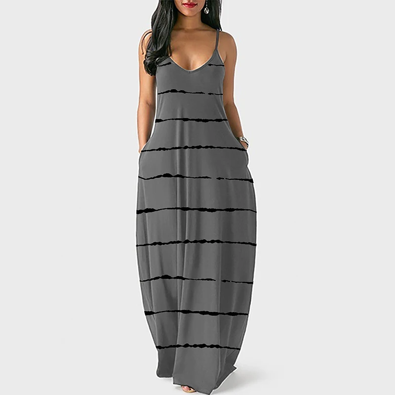 

1 Pcs Women's Casual Summer Maxi Dresses V Neck Beach Vacation Sleeveless Boho Loose Long Skirt Stylish Sundress For Female