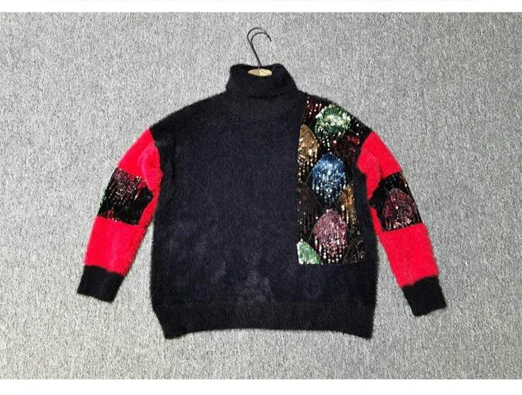 

EBAIHUI Sequins Sweater Knit Pullover Oversized Sweaters Women Jumper 2021 Winter Soft Warm Cute Long Sleeve Turtlenneck Female