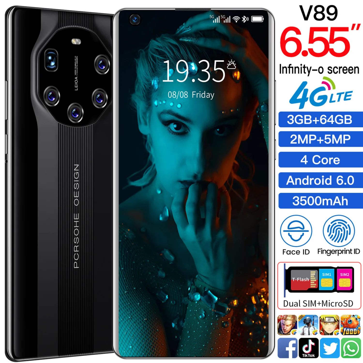 

New Phone cectdigi Mate40 RS 7.3inch 1440*3200 3GB+64GB Dual Sim+MicroSD 5800mAh Android 6.0 Face Finger ID 4G Smartphone