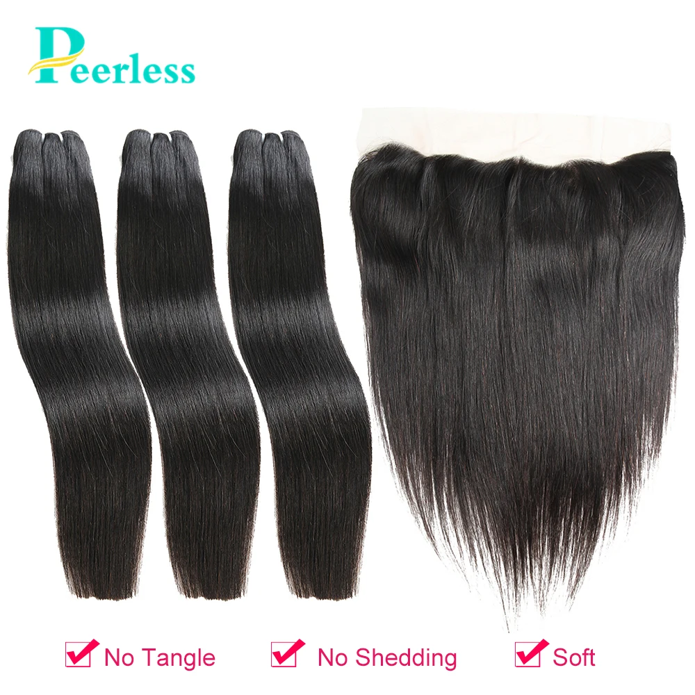 Необработанные натуральные перуанские пряди волос с фронтальной сеткой 13*4 100%