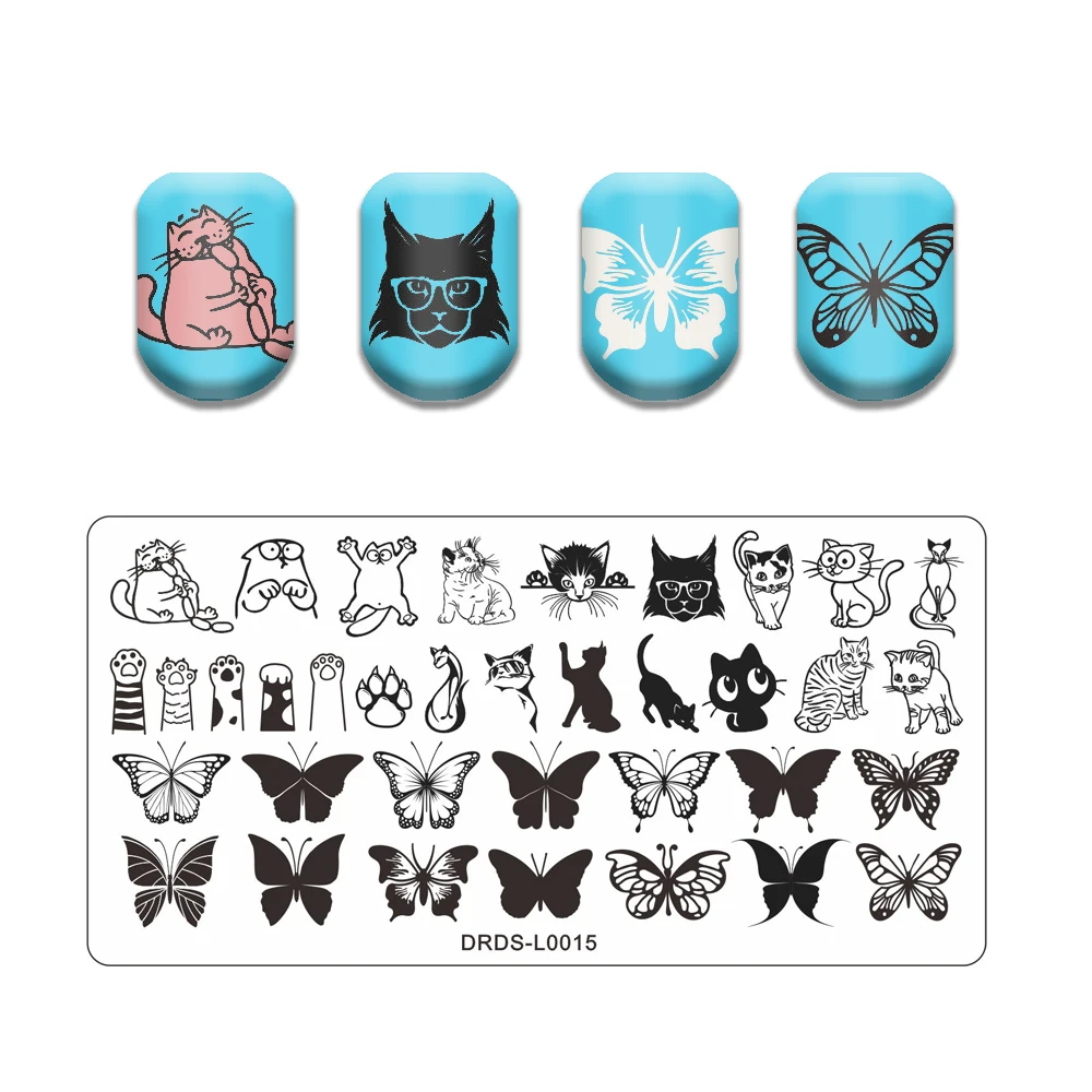 

Cat Claw Snake Nail Stamping Plate Butterfly Flower Nail Art Board Template Steel Geometric Feather Printing Stencil Lace Face