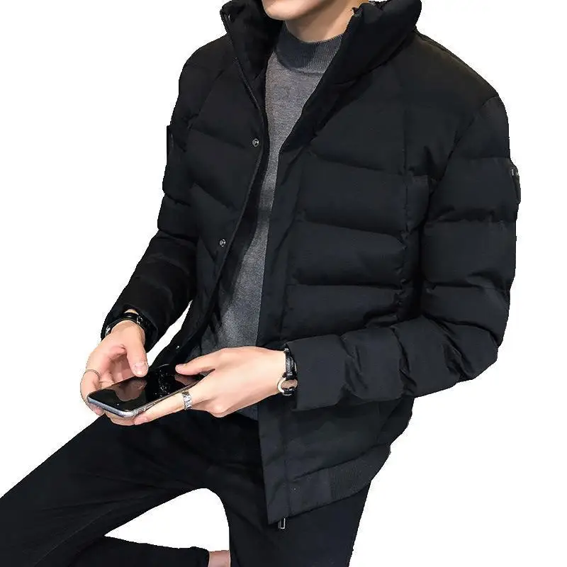 

Men's Cotton Coat Autumn Winter Thick Coat Mens Jacket Puffer Jacket Stand Collar Zipper Warm Black Jacket For Mens