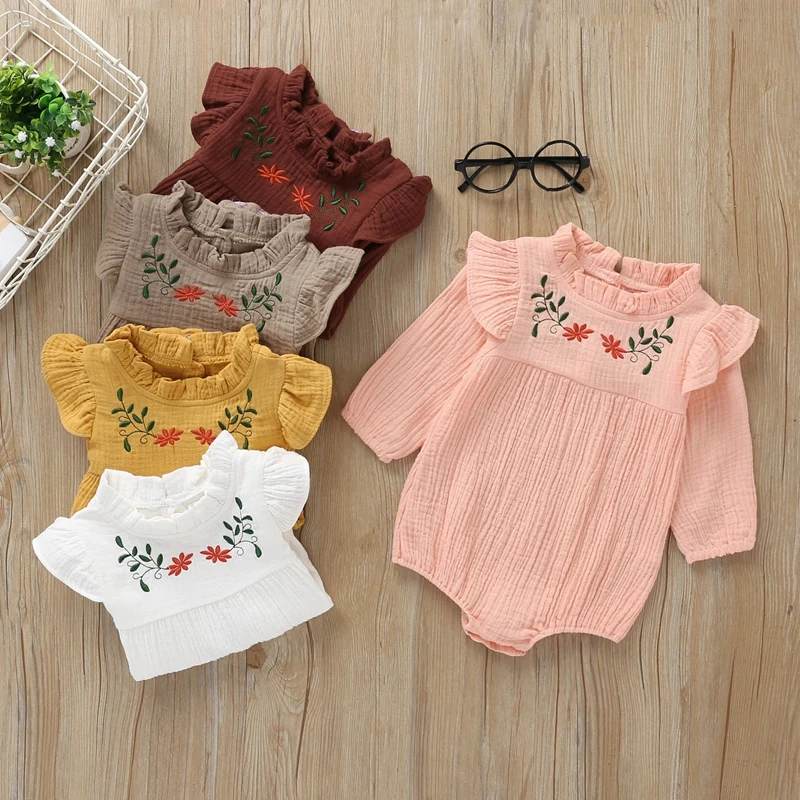 

0-24M Cute Autumn Infant Baby Long Flare Sleeve Flower Print Rompers Kids Girls Bodysuit Jumpsuit Clothes