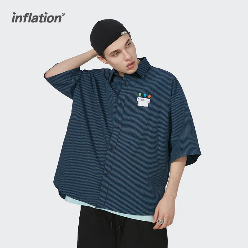 

Рубашка мужская в полоску, с коротким рукавом, на пуговицах, размера плюс