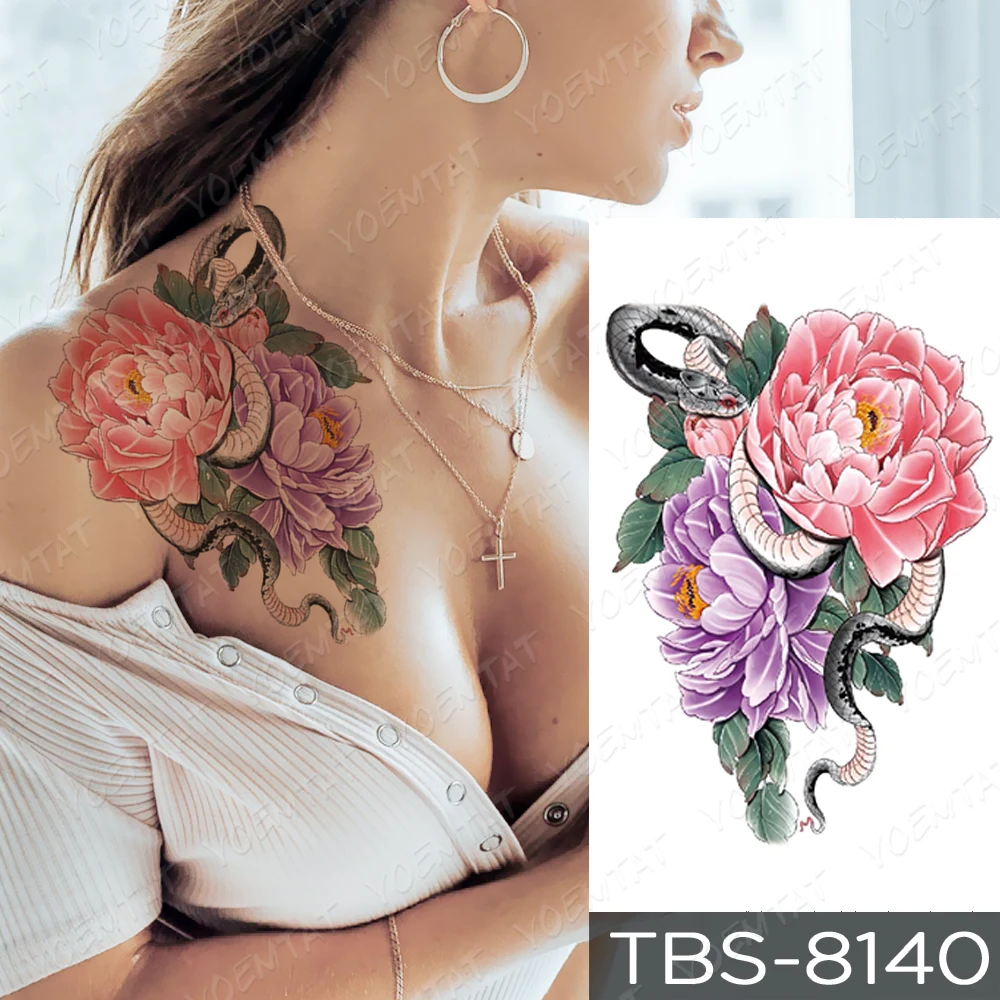 

Waterproof Temporary Tattoo Sticker Totem Peony Lace Flash Tattoos Rose Flower Body Art Arm Water Transfer Fake Tatoo Women Men