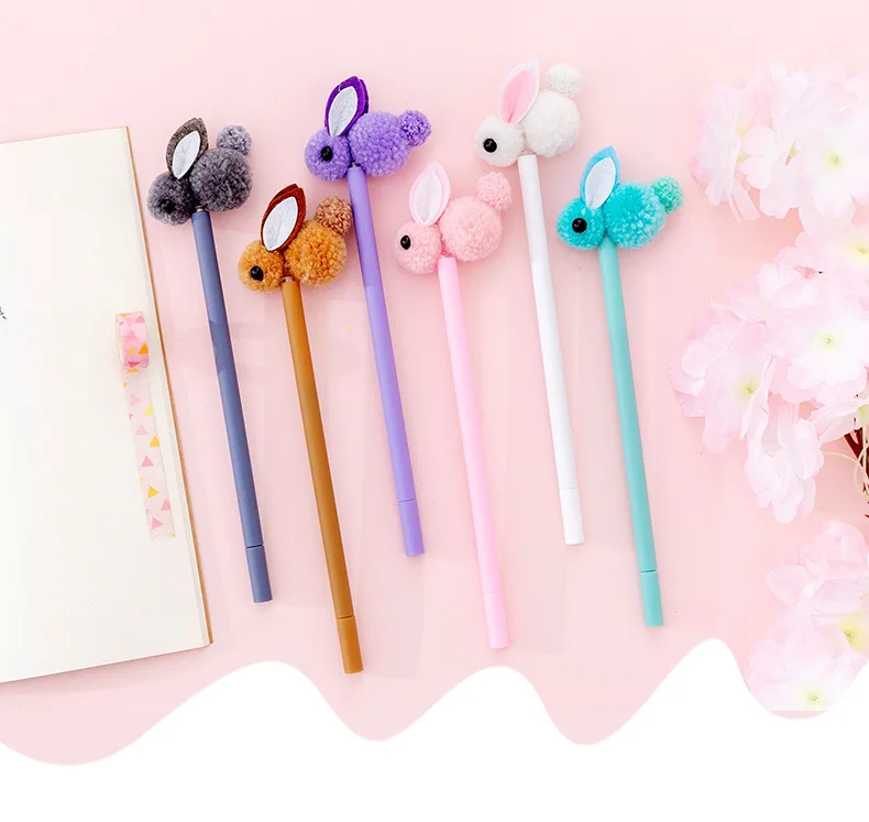 Гелевая ручка Kawaii, Корея, креативная, плюшевая, с ушками кролика, гелевая ручка, милый кролик, ручка для подписи, кавайные канцелярские школьные принадлежности, обратно в школу