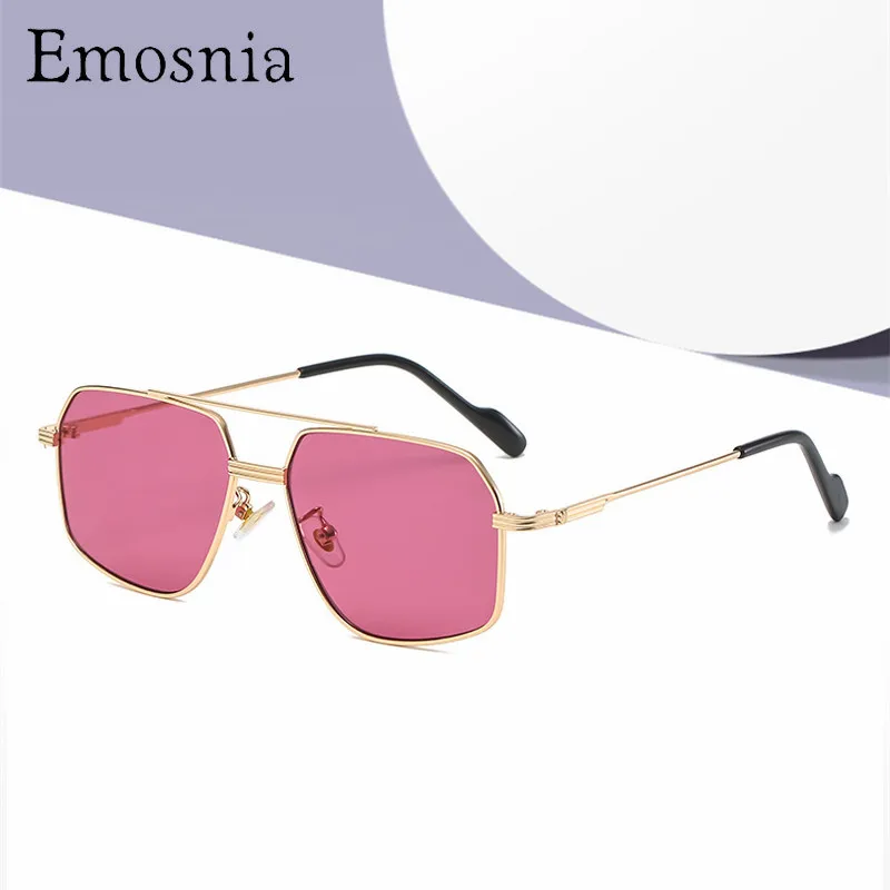 

2022 Polygon Metal Frame Sunglasses Men Double Bar Flat Top Rectangular Fashion Sun Glasses For Women Metal Temples Oculos UV400