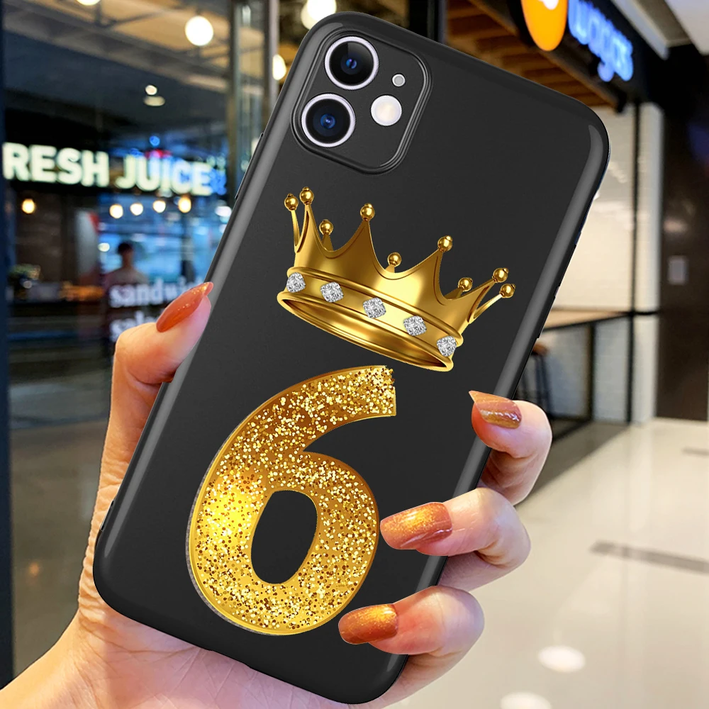 

New Golden king queen couple Arabic numerals for IPhone 12 Pro Max 5 6 6S 7 8 SE 2020 Plus X XS XR 11 Pro Max Phone Case Cover
