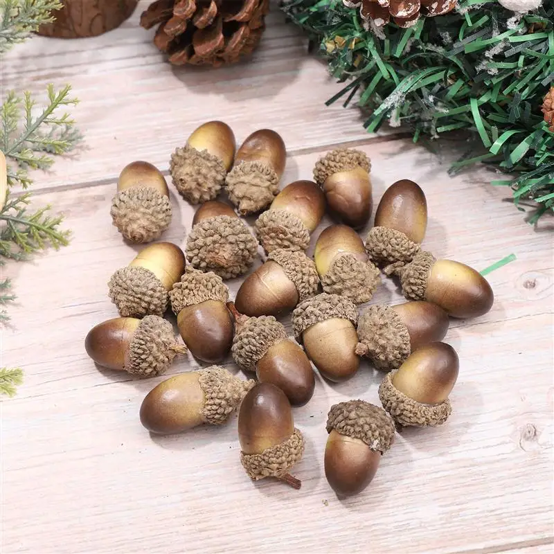 

20pcs Simulation Acorns Artificial Lifelike Acorn Set Fake Fruit DIY Craft with Natural Acorn Cap for Crafts Wedding Home Vase