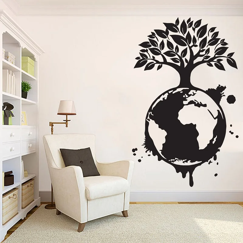 Earth World Tree Wall Sticker Gift Ecosystem Protection Green Ecological Environment Biodiversity Home Decoration Vinyl Decal T5