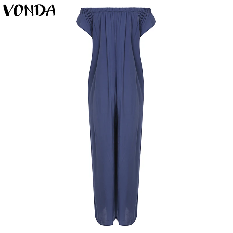 VONDA/женские комбинезоны размера плюс 5XL, комбинезон с широкими штанинами, повседневный однотонный комбинезон с открытыми плечами, в пол, комбинезоны большого размера
