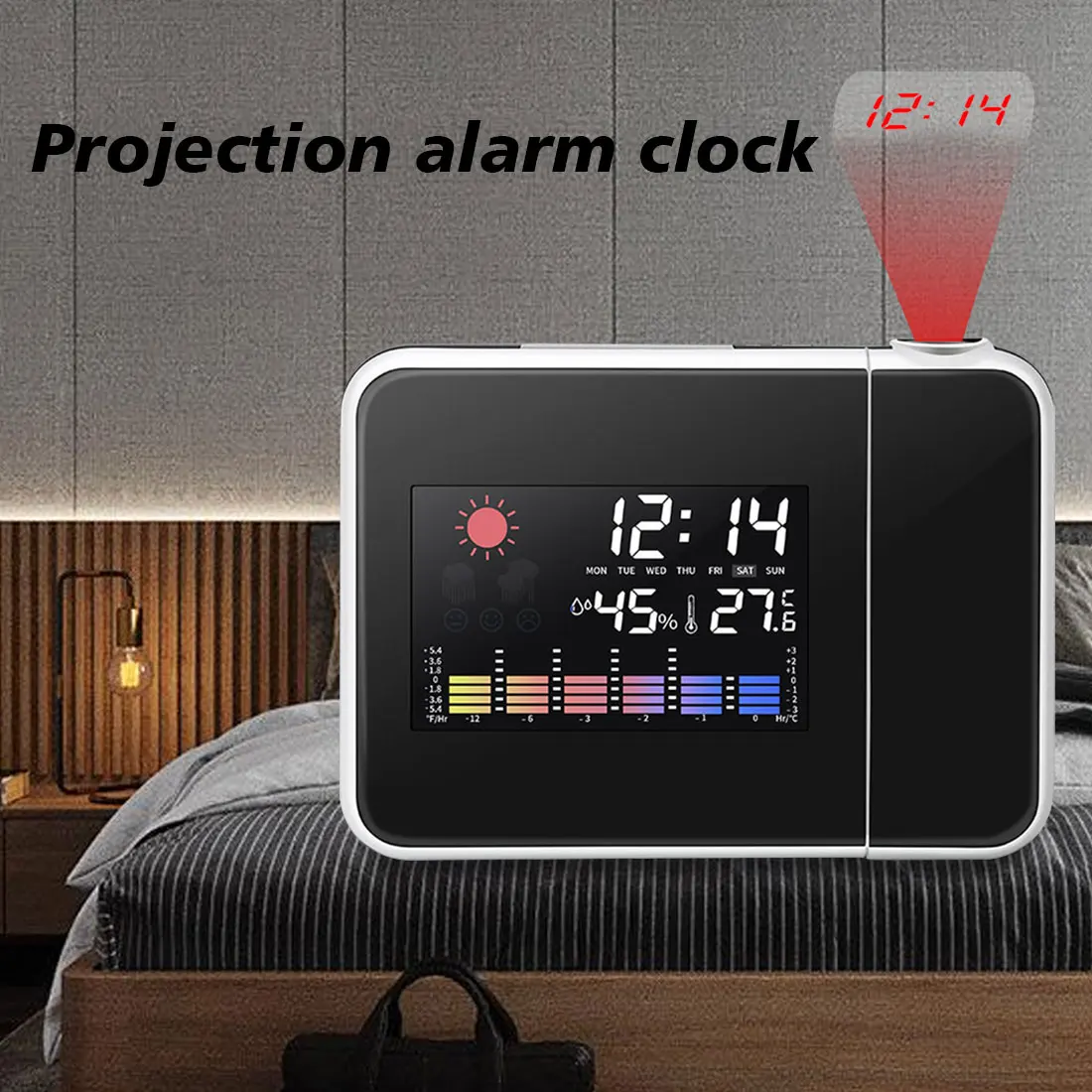 

USB LED Digital Projection Alarm Clock Temperature Thermometer Desk Time Date Display Projector Calendar Charger Table Led Clock